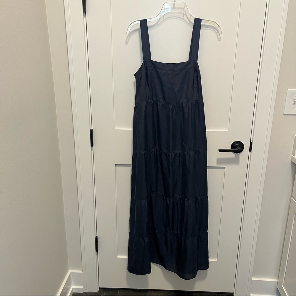 NWT Eileen Fisher Petite Small PS Silk Habutai Tiered Maxi Sundress Prairie Blue
